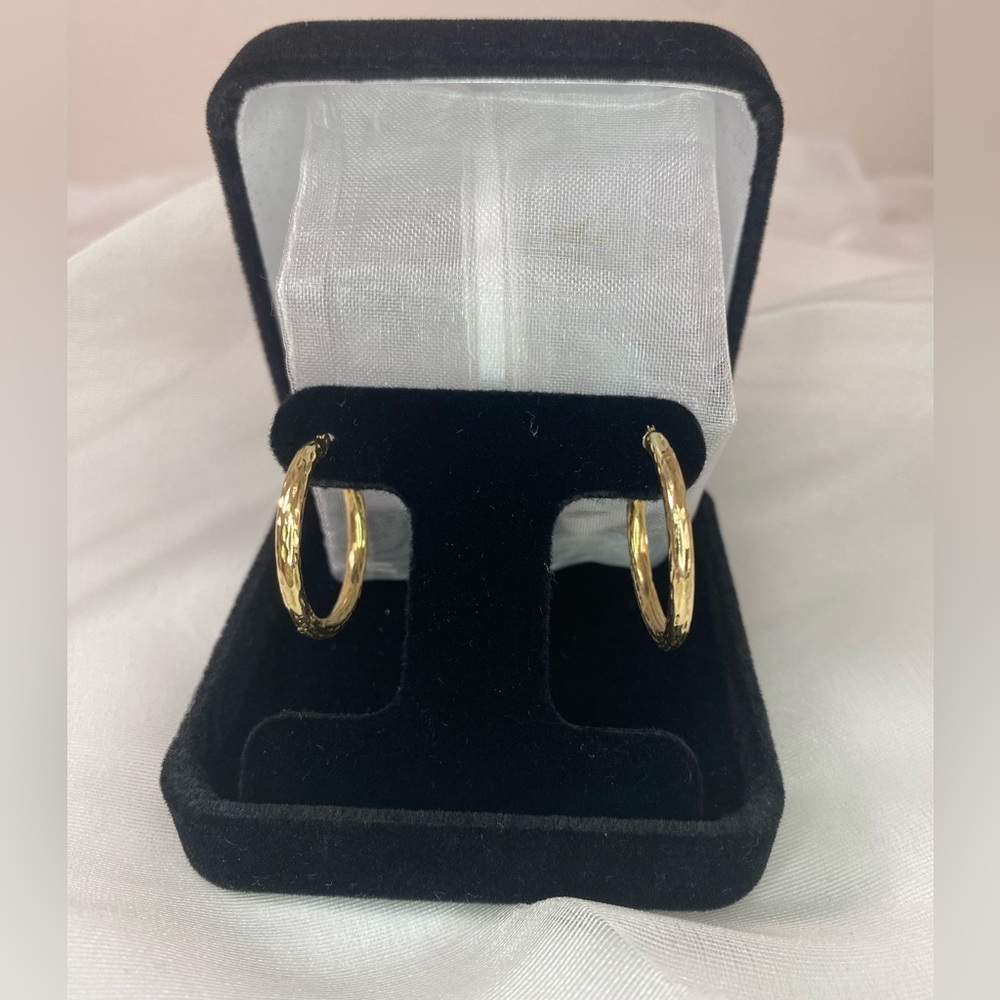 14K YELLOW GOLD diamond cut hoop earrings 1” REAL GOLD - Picture 2 of 11